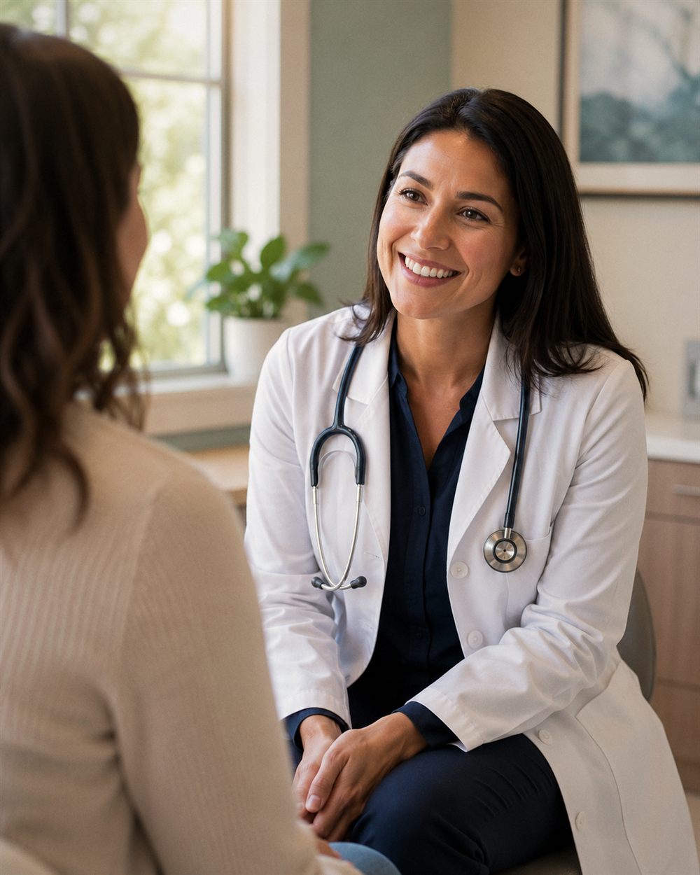 A licensed clinician reviewing care with a patient